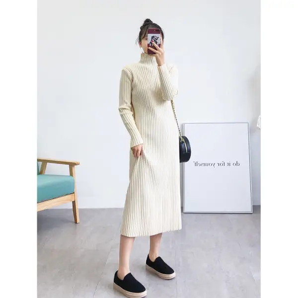 Black Knitted Half-Neck Dress for Women