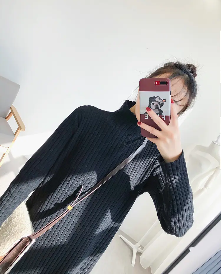 Black Knitted Half-Neck Dress for Women — feature 10