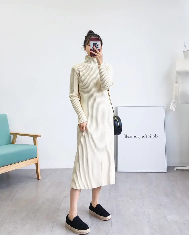 Black Knitted Half-Neck Dress for Women — feature 12