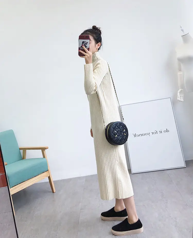 Black Knitted Half-Neck Dress for Women — feature 13
