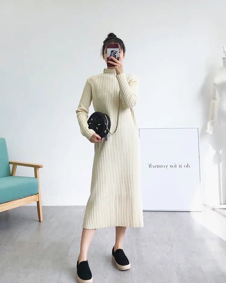 Black Knitted Half-Neck Dress for Women — feature 14