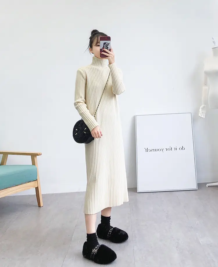 Black Knitted Half-Neck Dress for Women — feature 15