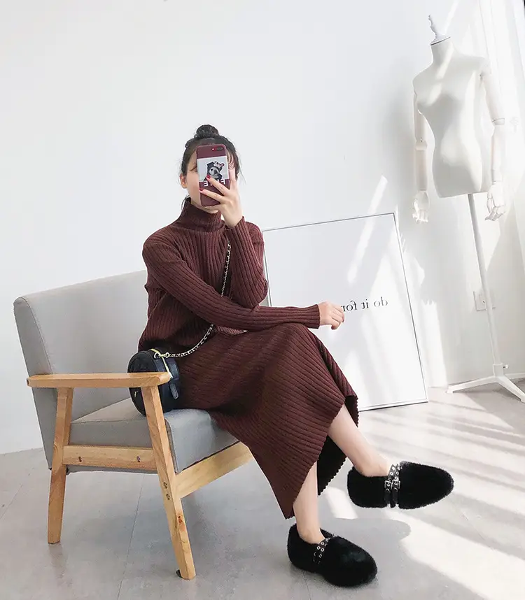 Black Knitted Half-Neck Dress for Women — feature 18
