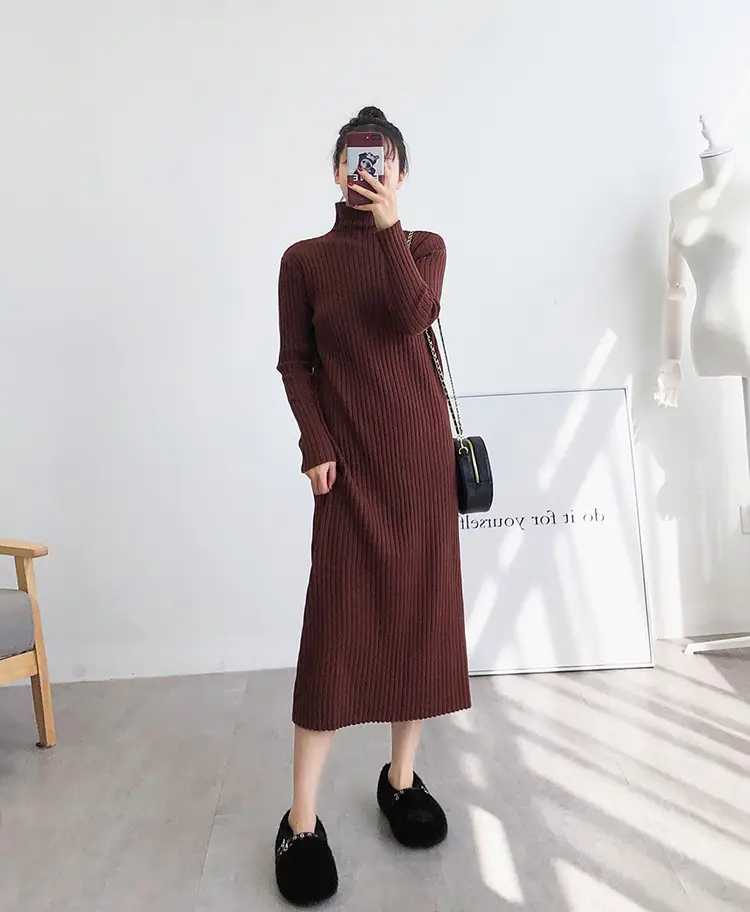 Black Knitted Half-Neck Dress for Women — feature 19