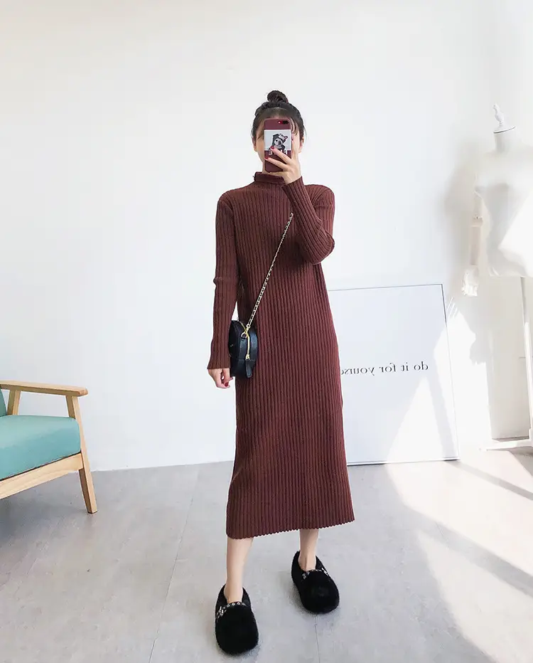 Black Knitted Half-Neck Dress for Women — feature 20