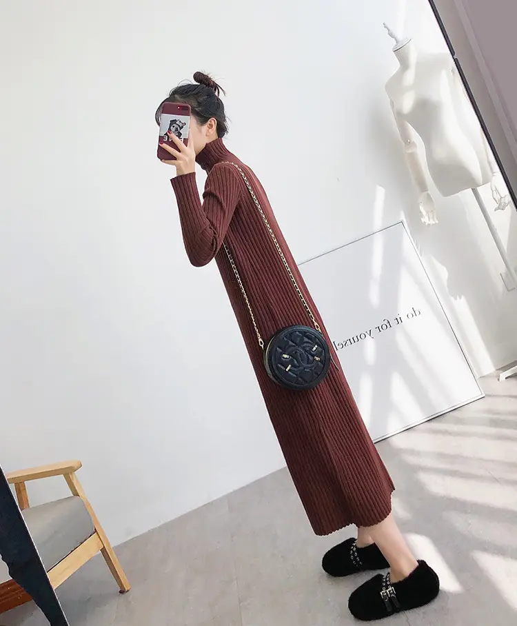 Black Knitted Half-Neck Dress for Women — feature 21