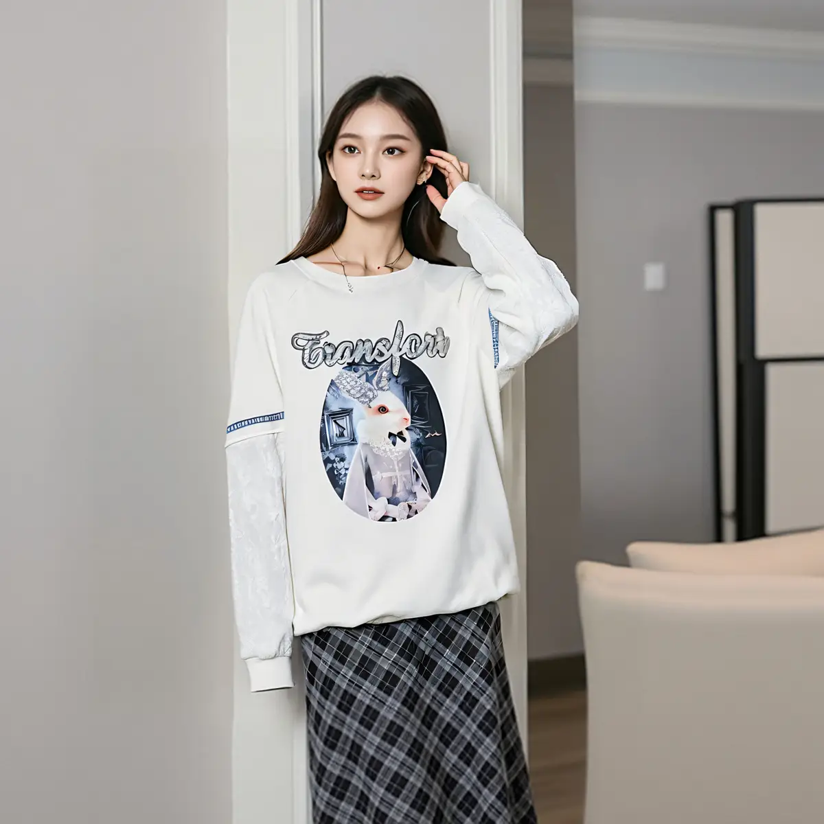 Plus Size Women's Fleece Sweatshirt Black Graphic Print - Image 7