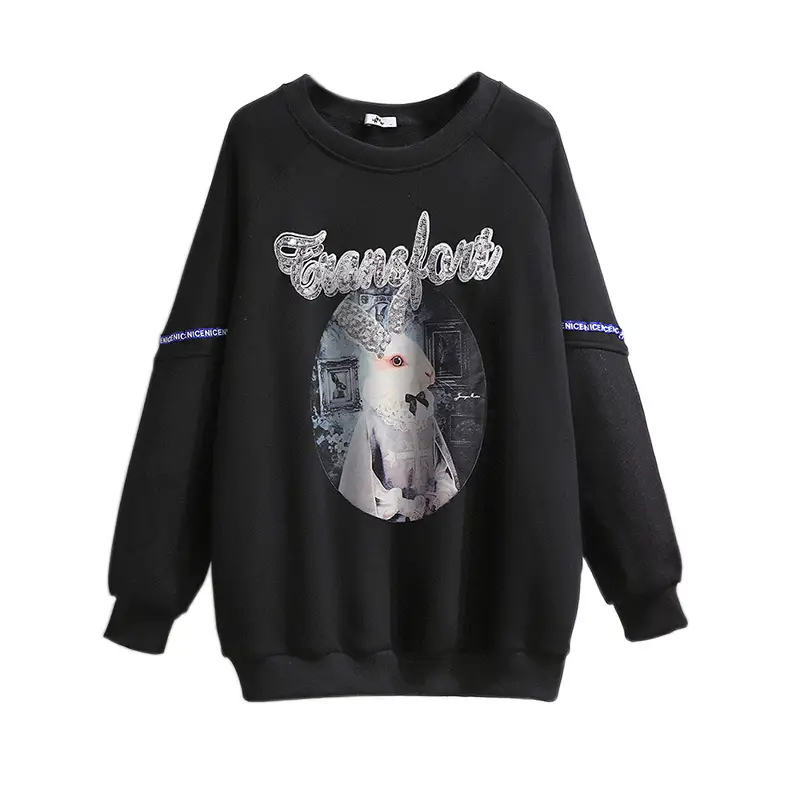 Plus Size Women's Fleece Sweatshirt Black Graphic Print - Image 8