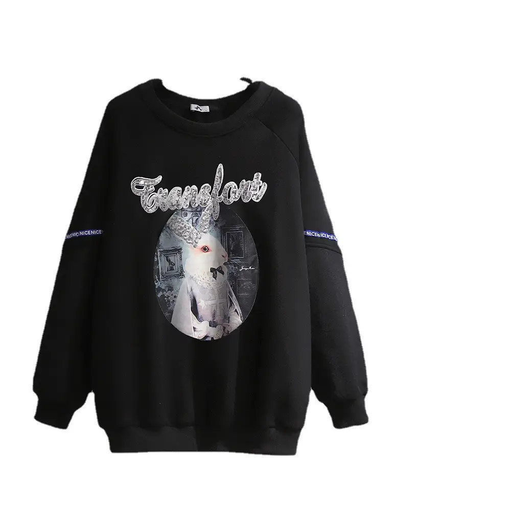Plus Size Women's Fleece Sweatshirt Black Graphic Print - Image 9