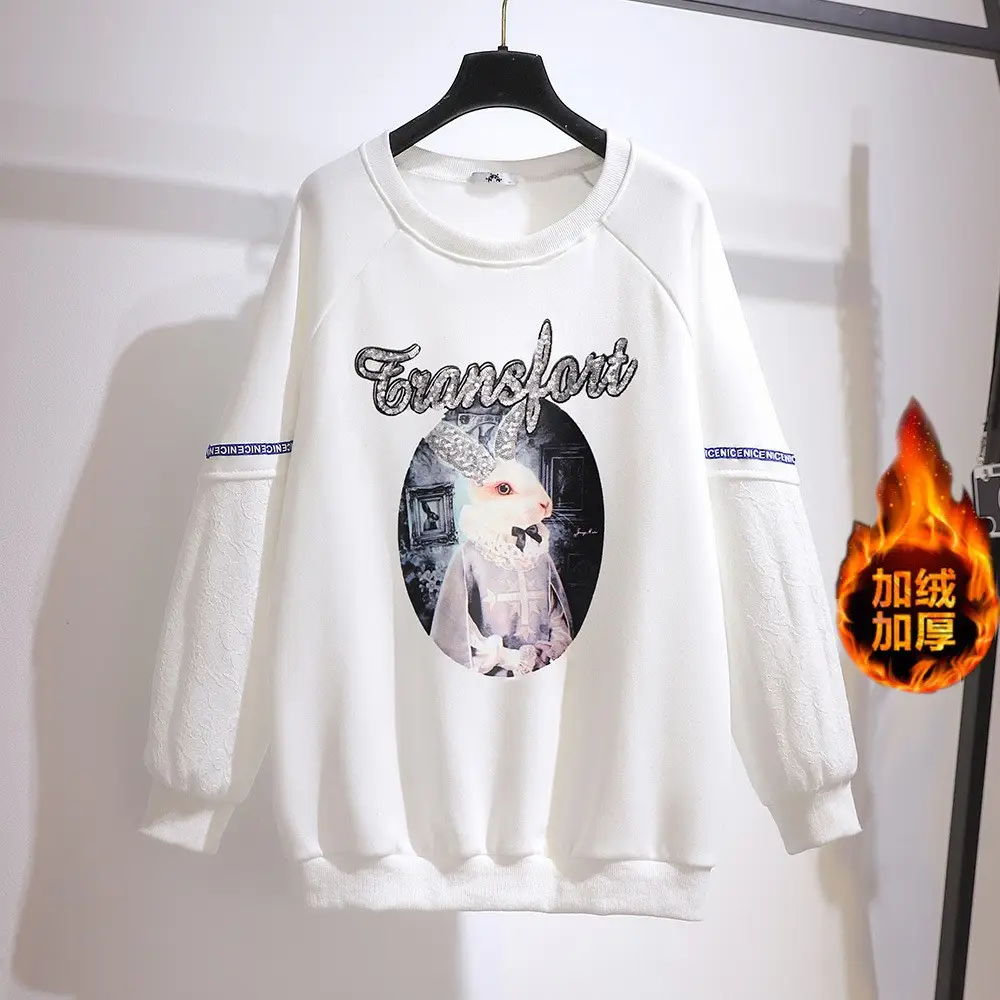 Plus Size Women's Fleece Sweatshirt Black Graphic Print - Image 2