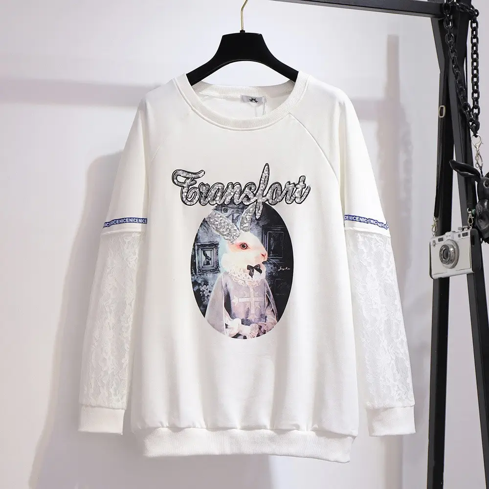 Plus Size Women's Fleece Sweatshirt Black Graphic Print - Image 4