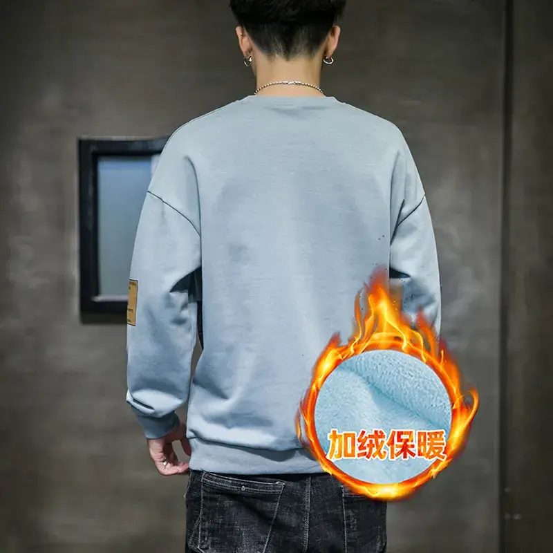 Men's Fleece Sweatshirt Thickened Winter Warm Gray - Image 4