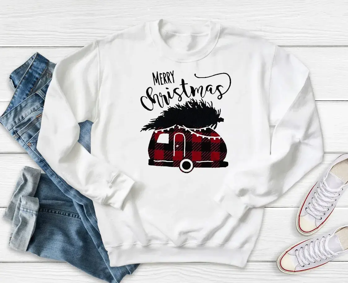 Pink Christmas Car Print Sweatshirt Round Neck - Image 2