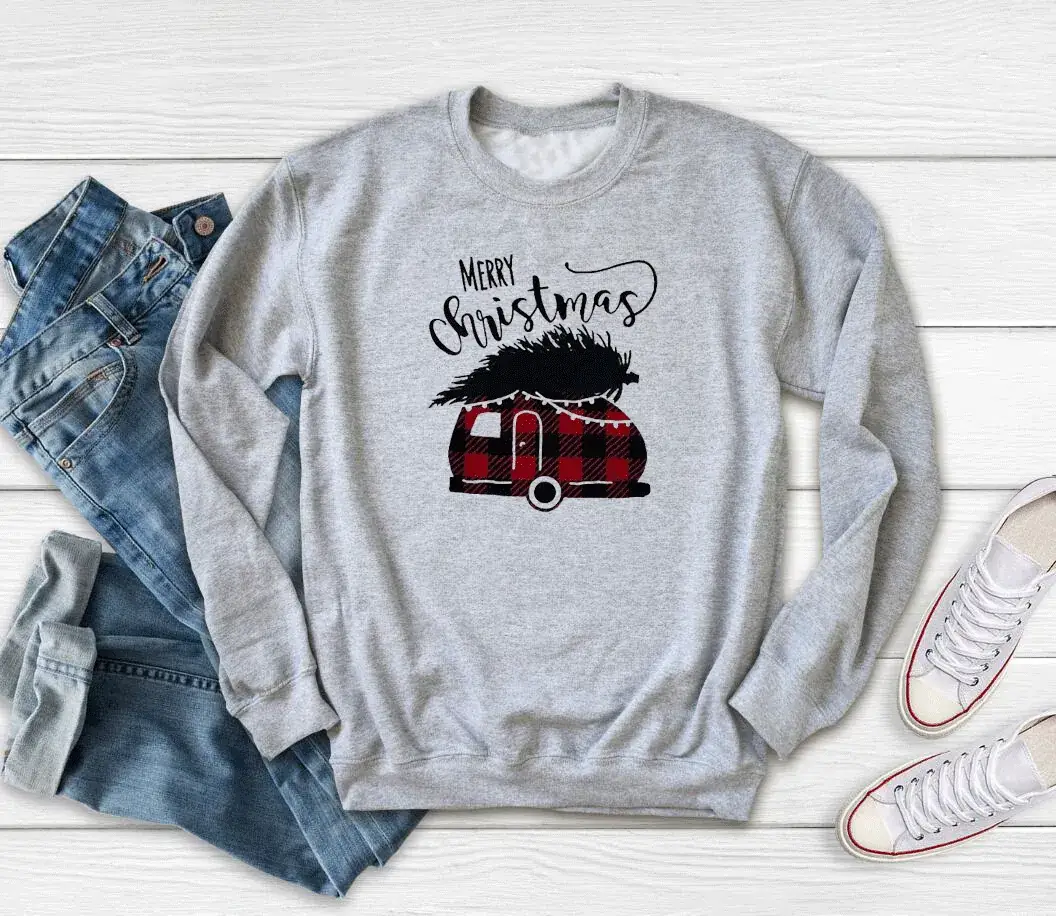 Pink Christmas Car Print Sweatshirt Round Neck - Image 3