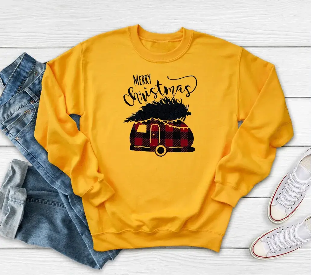 Pink Christmas Car Print Sweatshirt Round Neck - Image 4