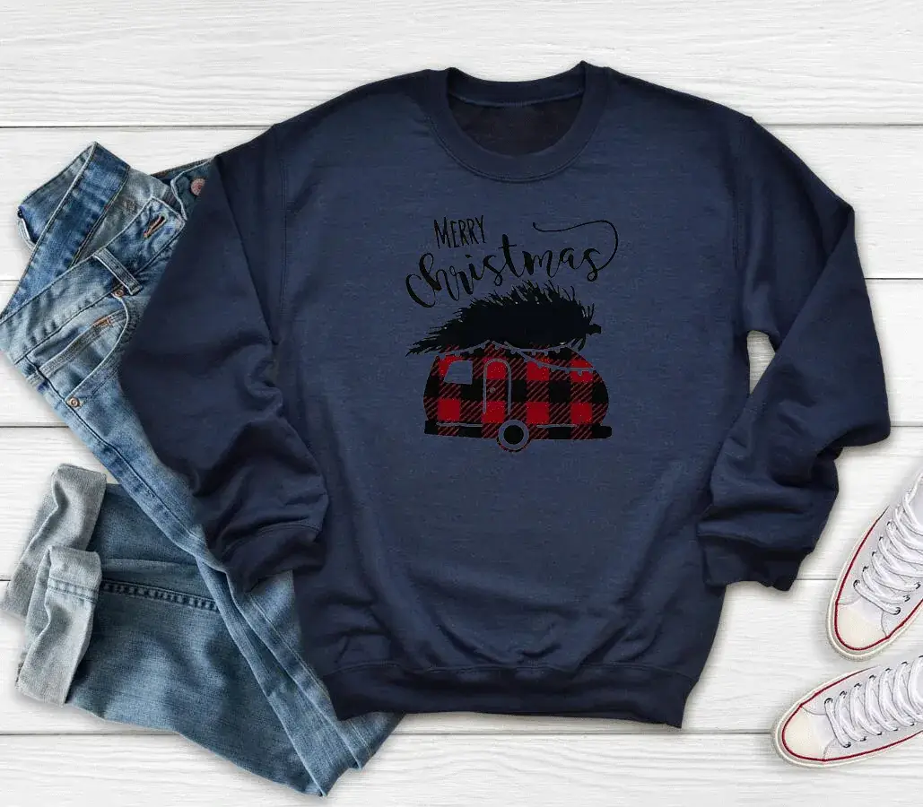 Pink Christmas Car Print Sweatshirt Round Neck - Image 5