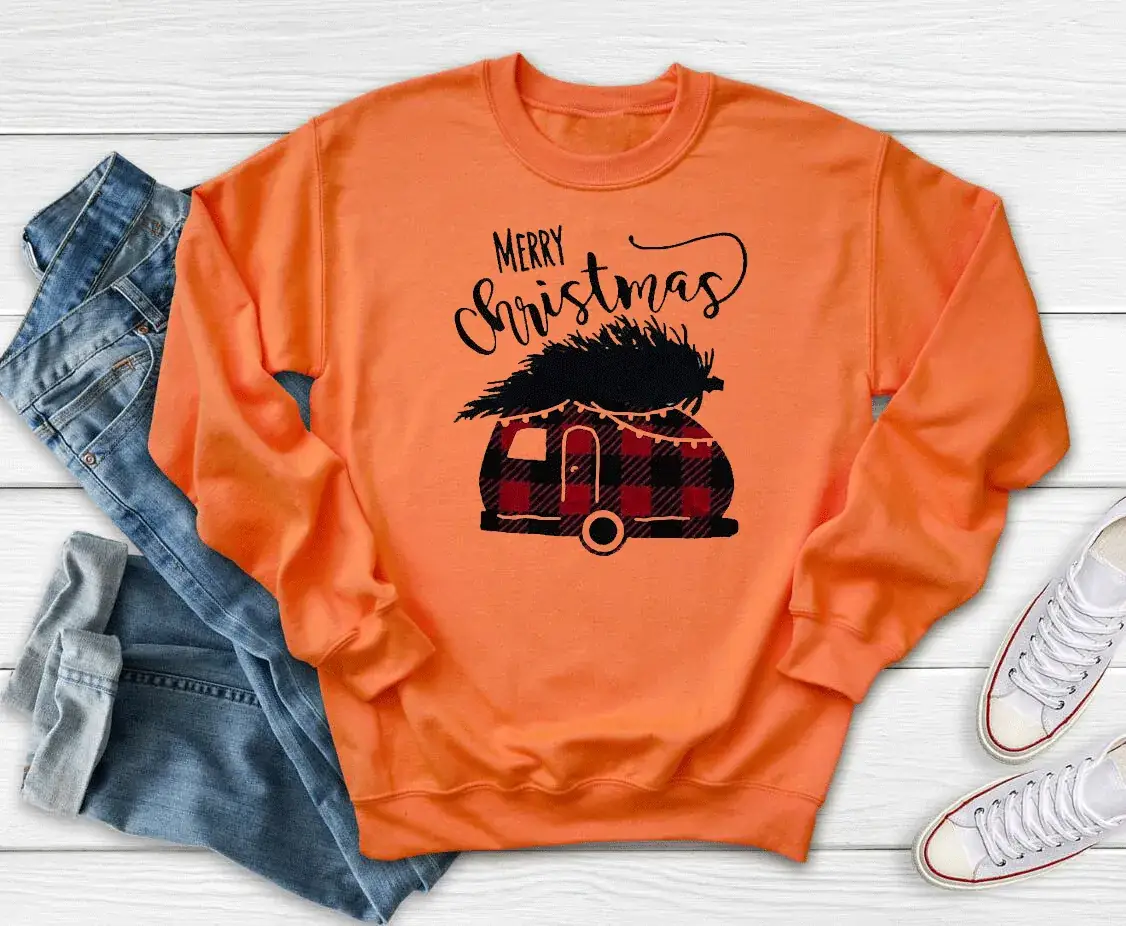 Pink Christmas Car Print Sweatshirt Round Neck - Image 6