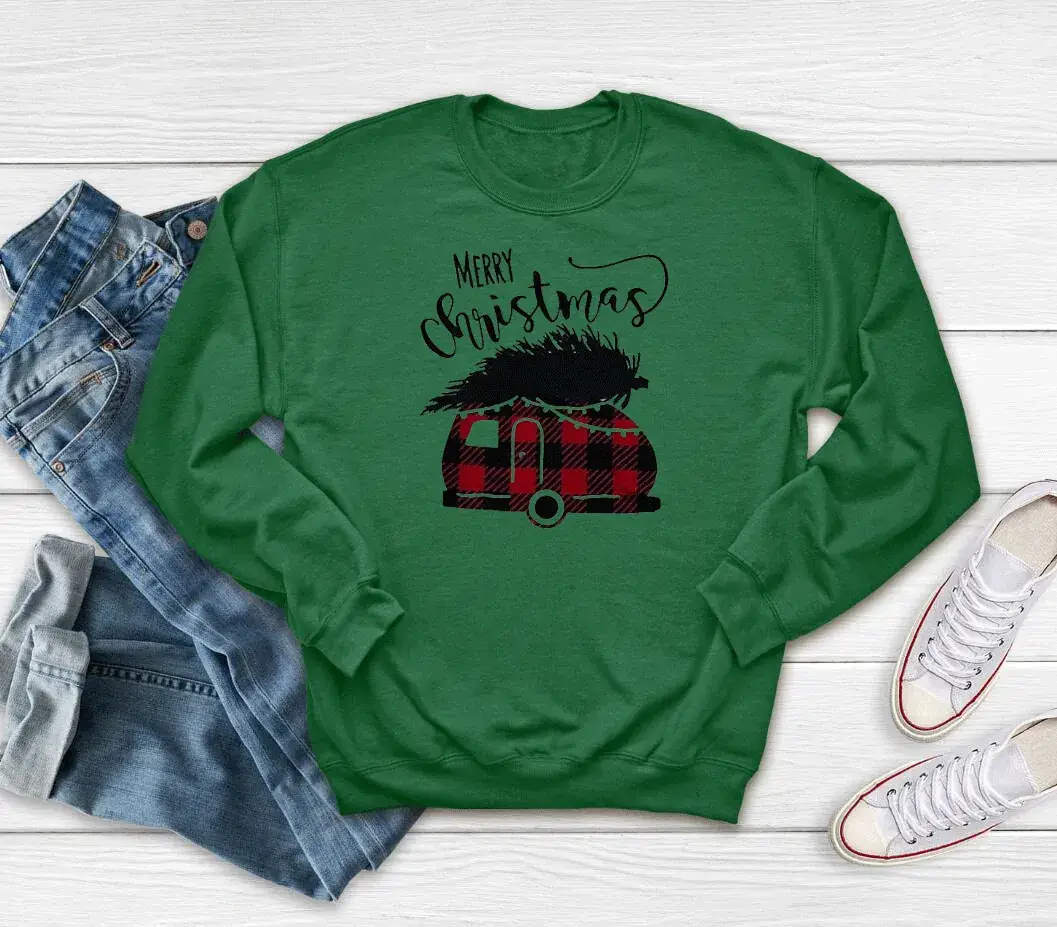 Pink Christmas Car Print Sweatshirt Round Neck - Image 8