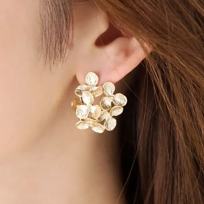 Gold Matte Hollow Flower Earrings for Women