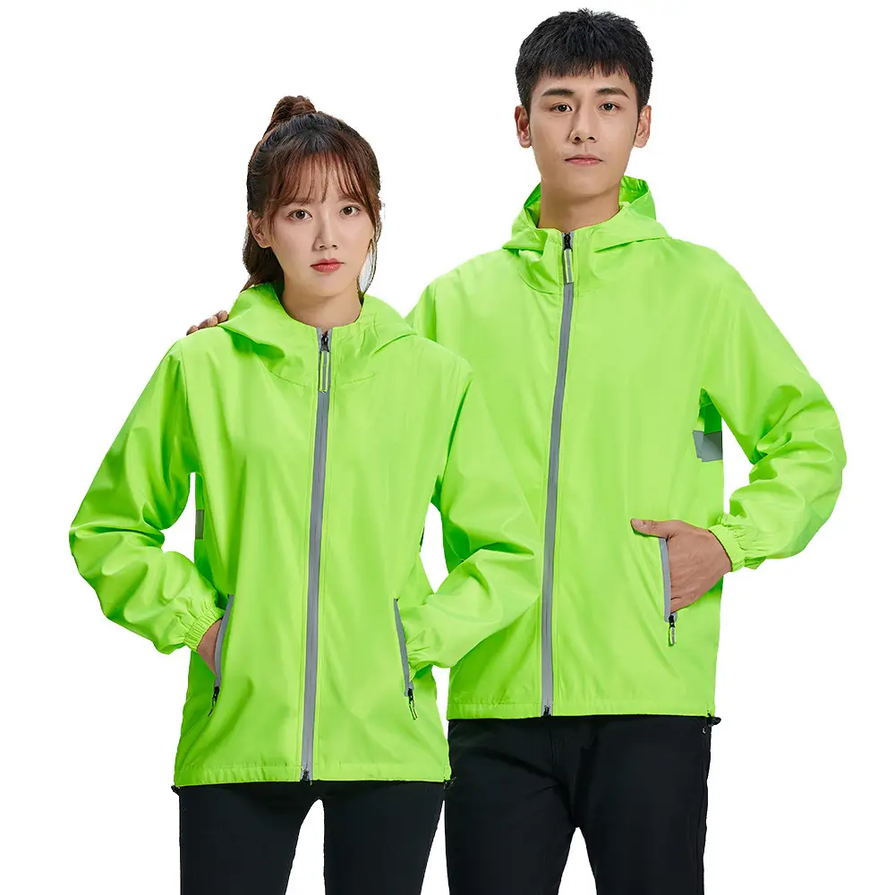 Men Full-Zip Hooded Windproof Jacket Neon Green