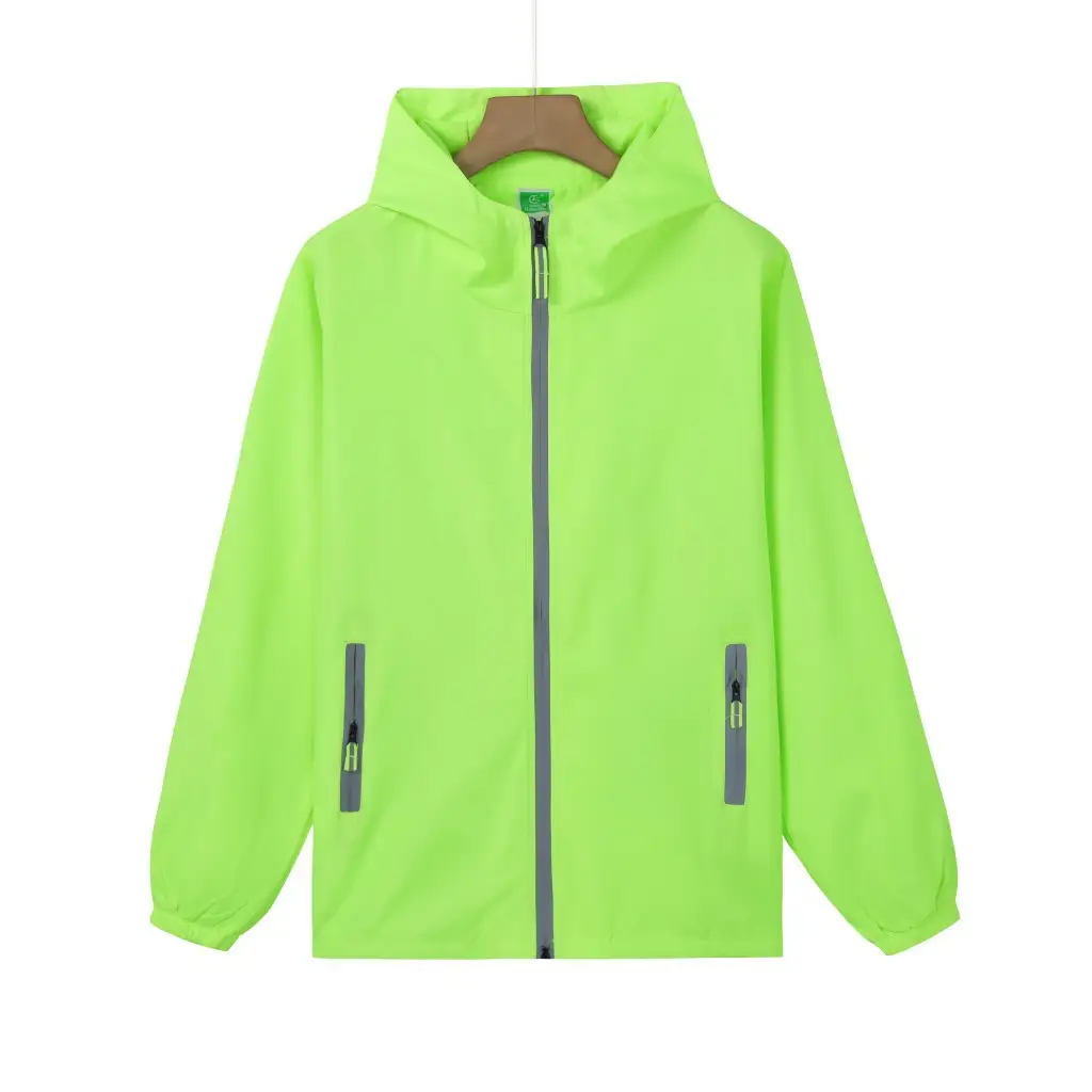 Men Full-Zip Hooded Windproof Jacket Neon Green