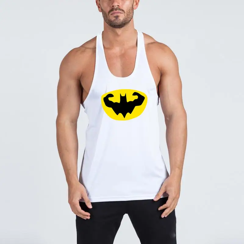 Men White Batman Muscle Vest Sleeveless Cotton Summer Fitness Vest - Image 8