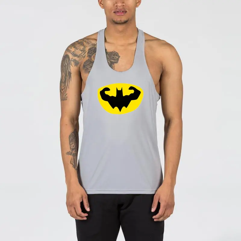 Men White Batman Muscle Vest Sleeveless Cotton Summer Fitness Vest - Image 4