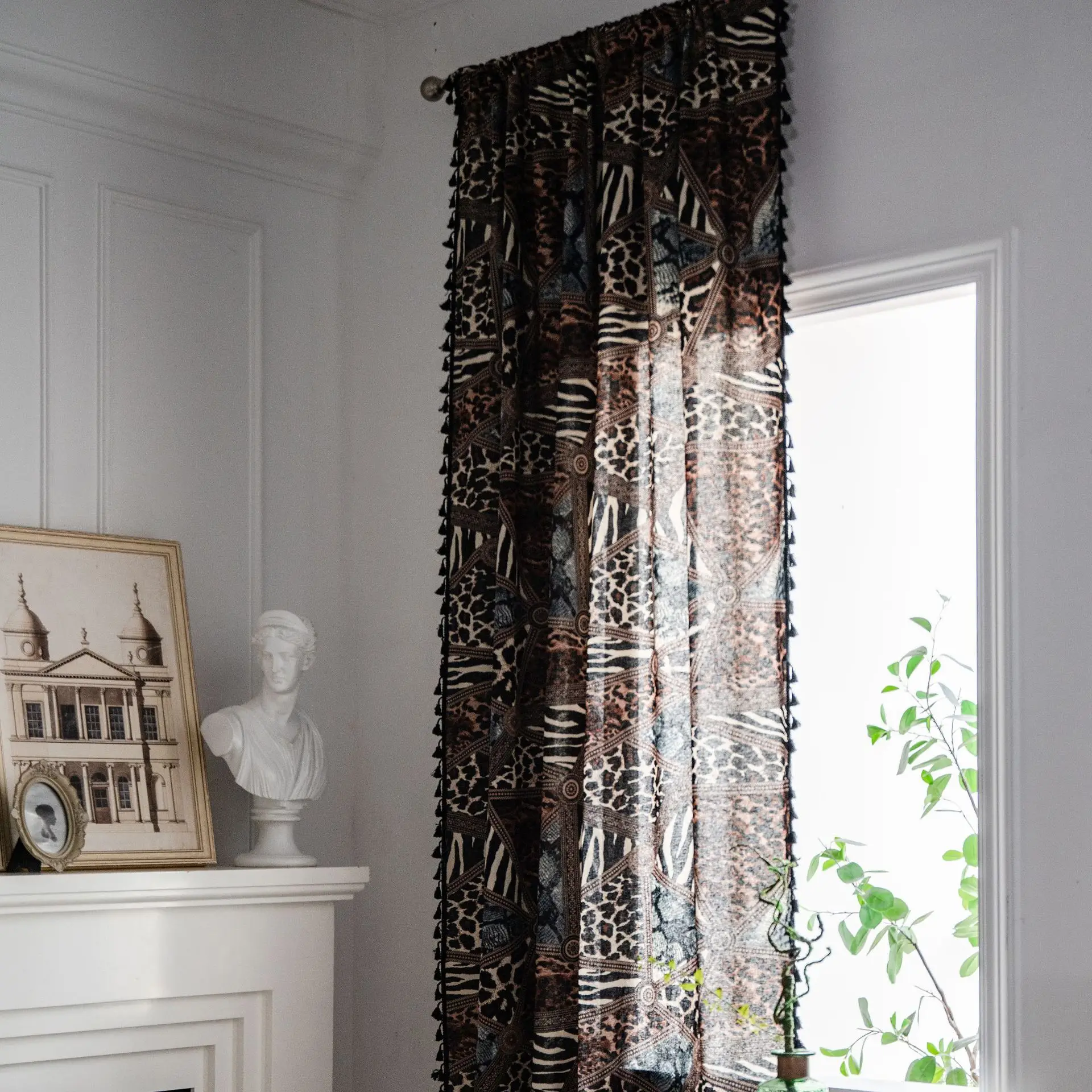 Leopard Print Curtains Bohemian Living Room Study - Image 2