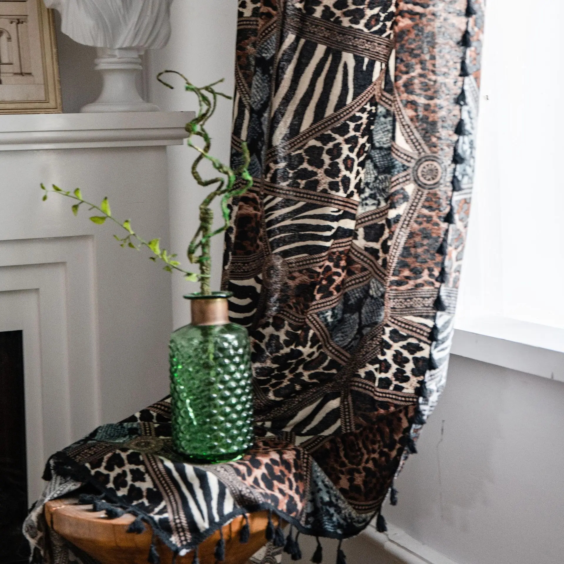 Leopard Print Curtains Bohemian Living Room Study - Image 3