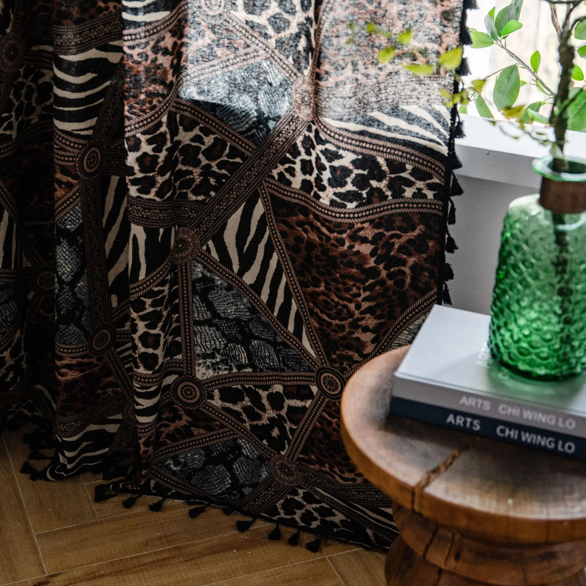 Leopard Print Curtains Bohemian Living Room Study - Image 4