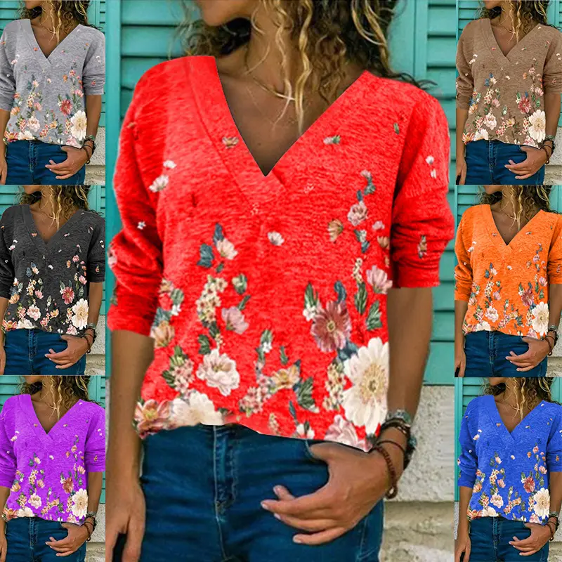 2022 Women's Blue Orange Grey Long Sleeve T-Shirt — feature 24