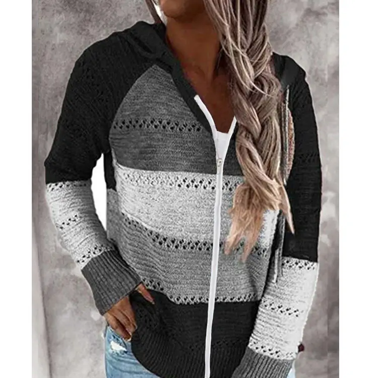 2025 Grey Knit Hoodie Long Sleeve Winter Wear - Image 24