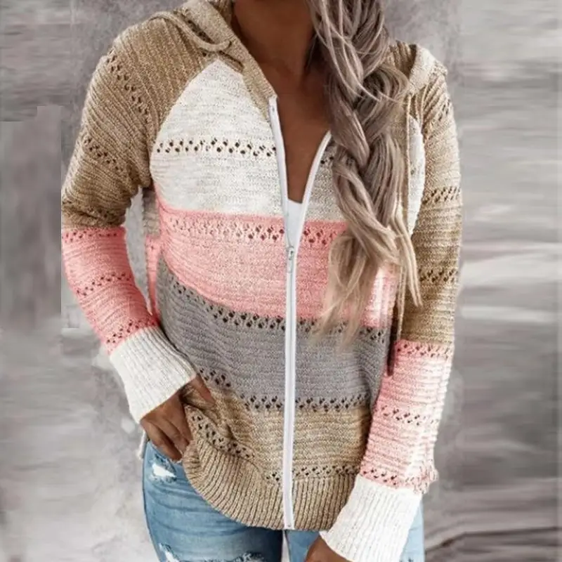 2025 Grey Knit Hoodie Long Sleeve Winter Wear - Image 9