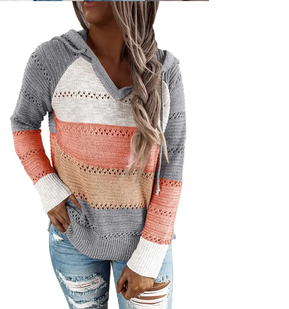 2025 Grey Knit Hoodie Long Sleeve Winter Wear - Image 3