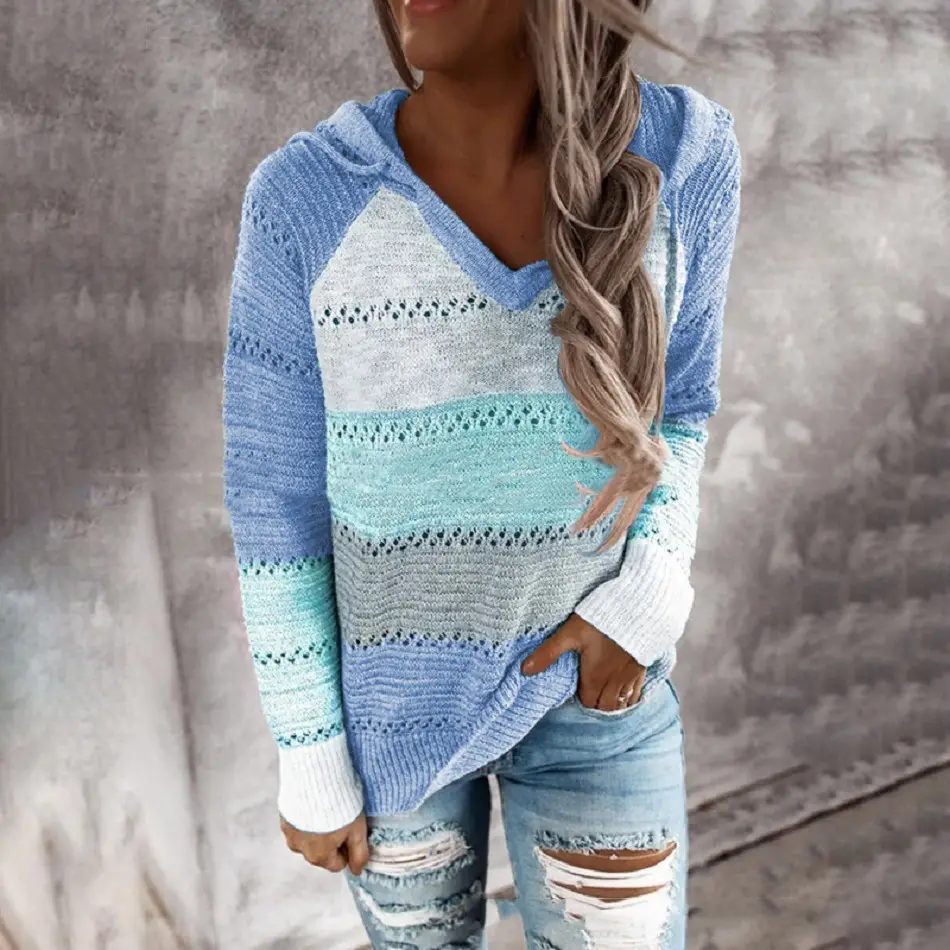 2025 Grey Knit Hoodie Long Sleeve Winter Wear - Image 6
