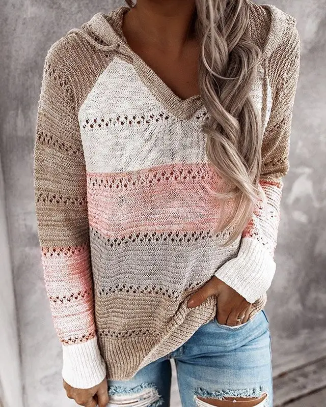 2025 Grey Knit Hoodie Long Sleeve Winter Wear - Image 7