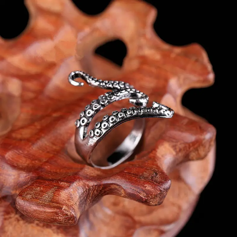 Retro Punk Octopus Ring Adjustable Silver All Match - Image 4