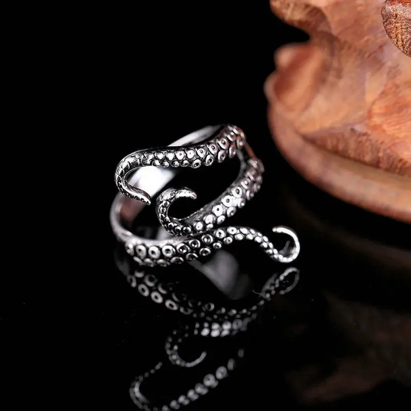 Retro Punk Octopus Ring Adjustable Silver All Match - Image 5