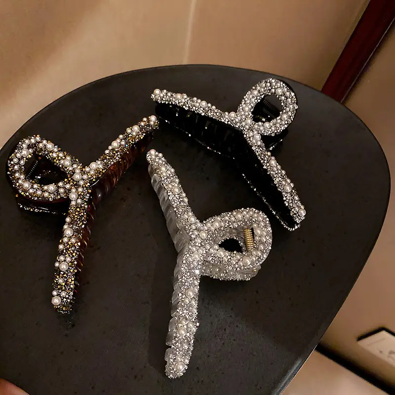 Korean Rhinestone Pearl Hairpin Clip Large Grab Vintage Disc