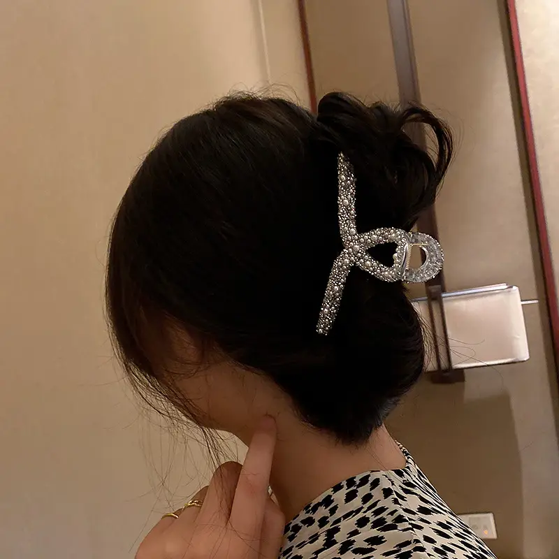 Korean Rhinestone Pearl Hairpin Clip Large Grab Vintage Disc