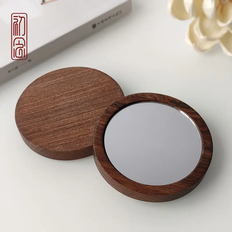 Elegant Wooden Round Makeup Mirror for Wedding & Creative Gifts - Image 9