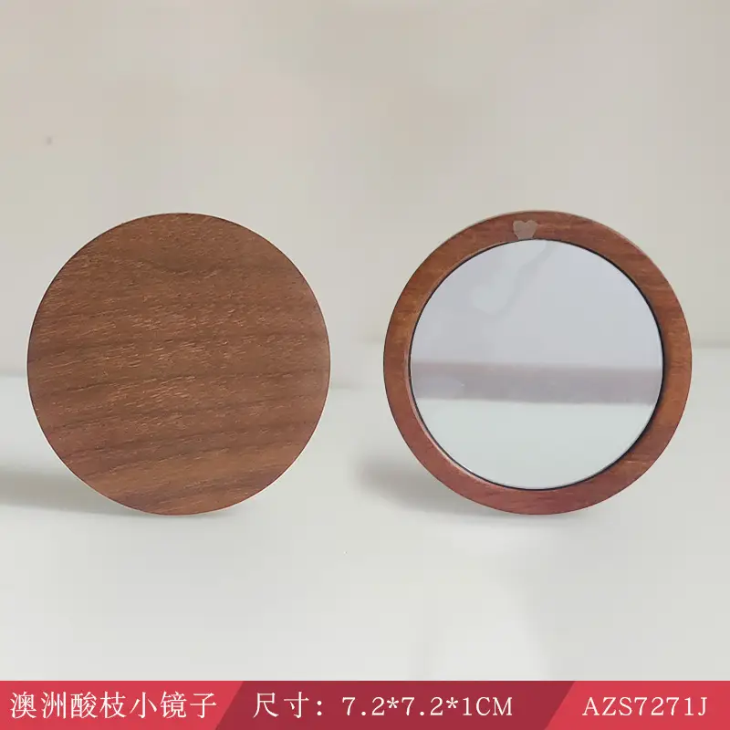 Elegant Wooden Round Makeup Mirror for Wedding & Creative Gifts - Image 3