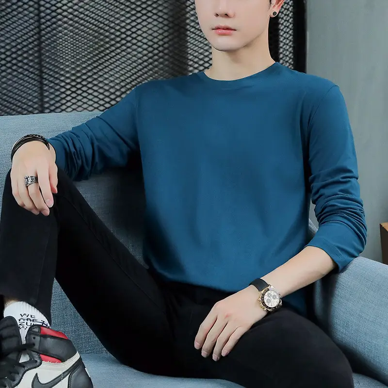 2025 Long Sleeve T-Shirt Navy Blue Round Neck Korean Style - Image 8