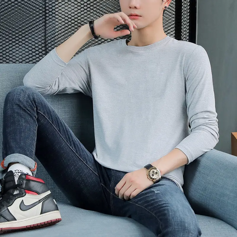 2025 Long Sleeve T-Shirt Navy Blue Round Neck Korean Style - Image 10
