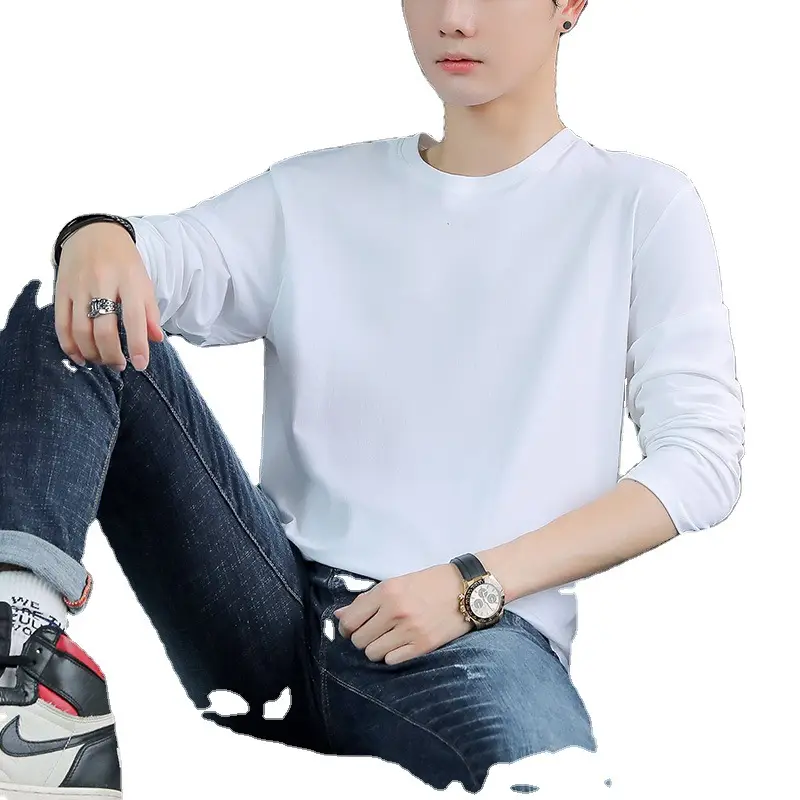 2025 Long Sleeve T-Shirt Navy Blue Round Neck Korean Style - Image 12