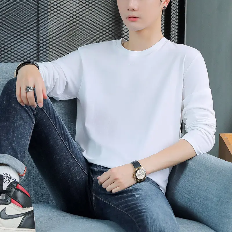 2025 Long Sleeve T-Shirt Navy Blue Round Neck Korean Style — feature 5
