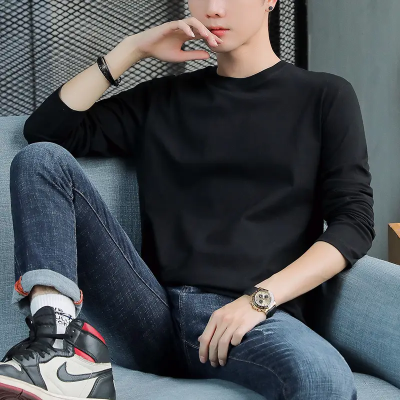 2025 Long Sleeve T-Shirt Navy Blue Round Neck Korean Style — feature 7