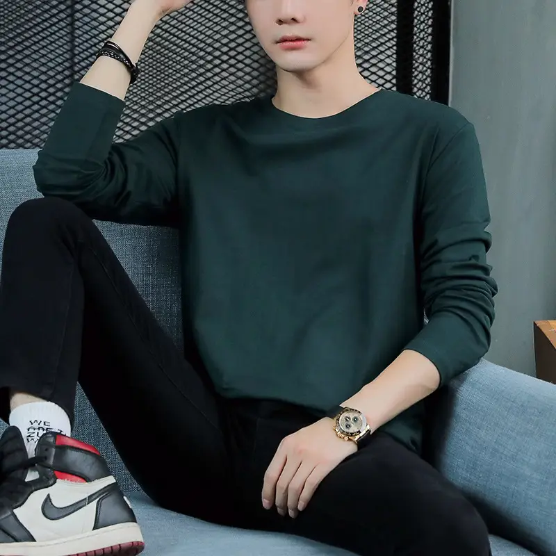 2025 Long Sleeve T-Shirt Navy Blue Round Neck Korean Style - Image 5