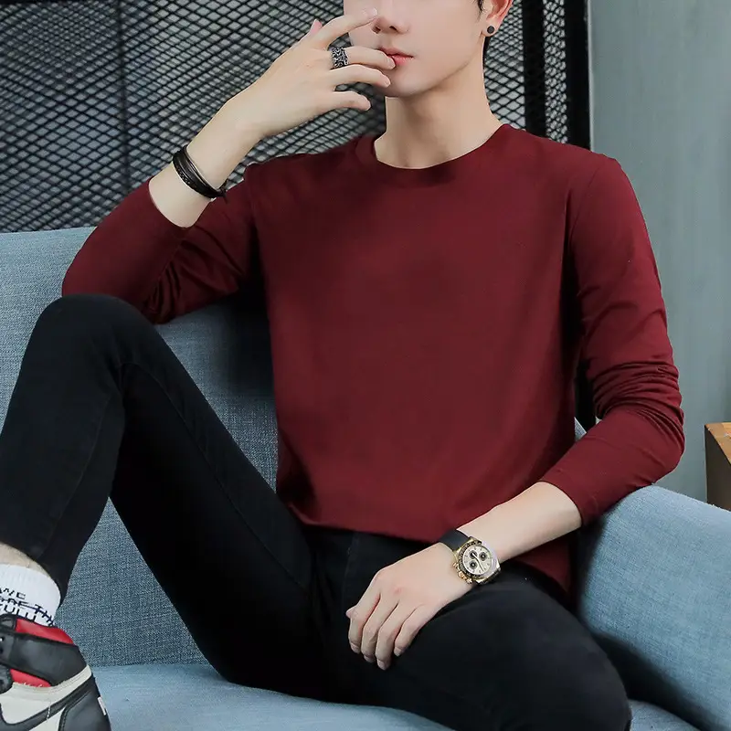 2025 Long Sleeve T-Shirt Navy Blue Round Neck Korean Style - Image 6