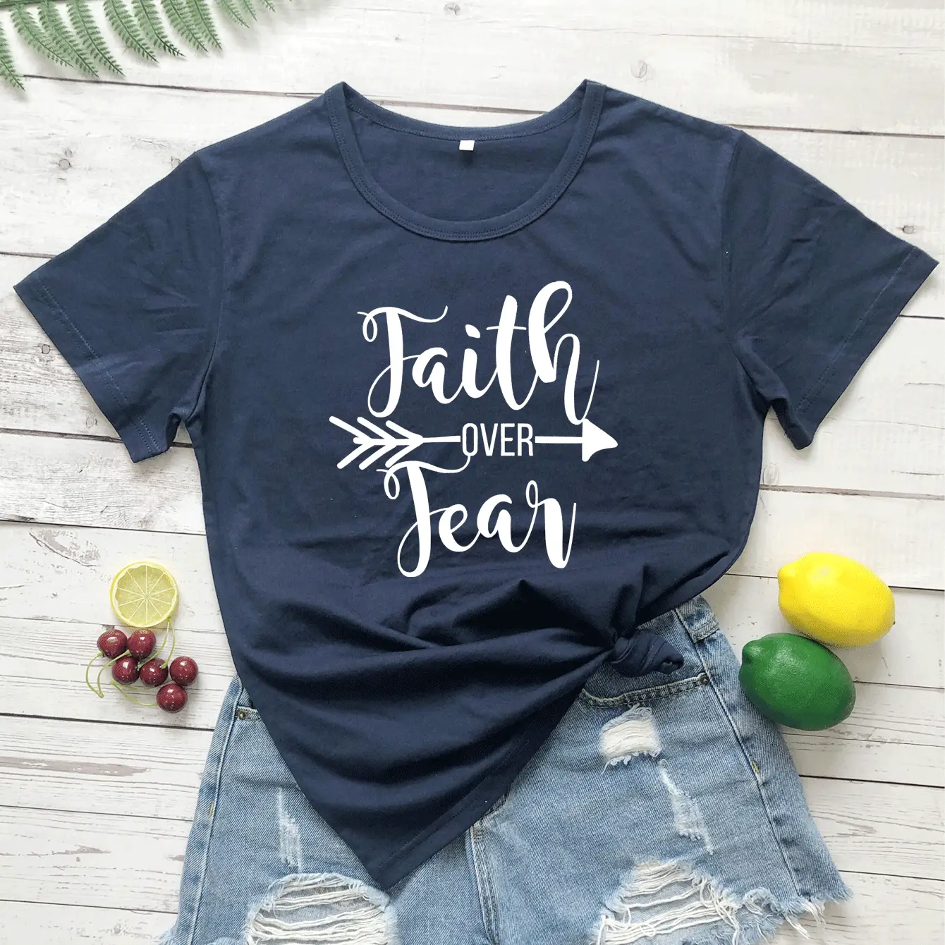 Faith Over Fear T-Shirt Grey Short Sleeve